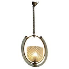 Farol veneciano de cristal de Murano y latón Circa 1950