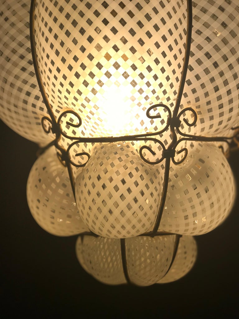 Venetian Lantern in Murano Reticello Glass, 1940s 5