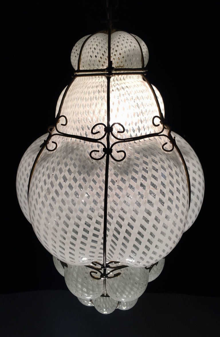 Mid-Century Modern Venetian Lantern in Murano Reticello Glass, 1940s