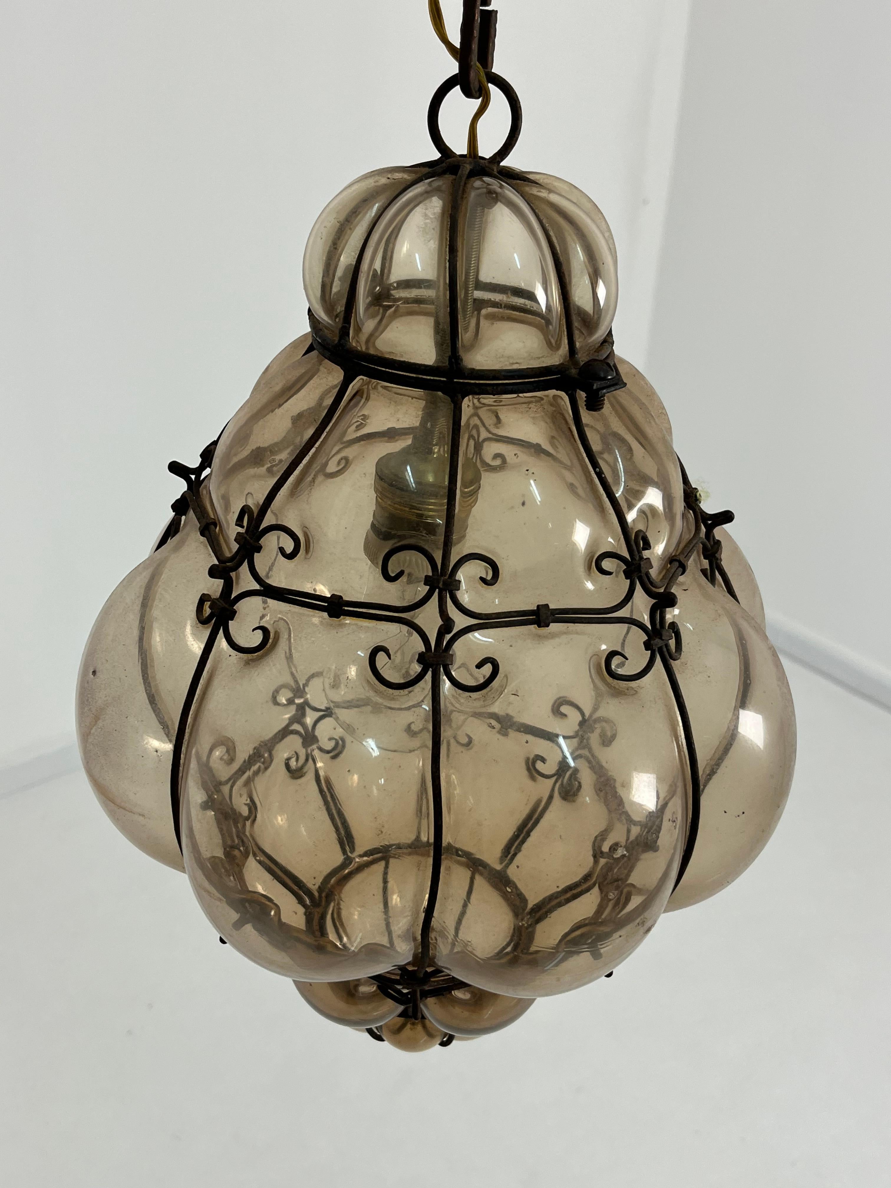 Venetian Lantern Mid-Century Murano Glass Blown Caged, 1940s For Sale 4