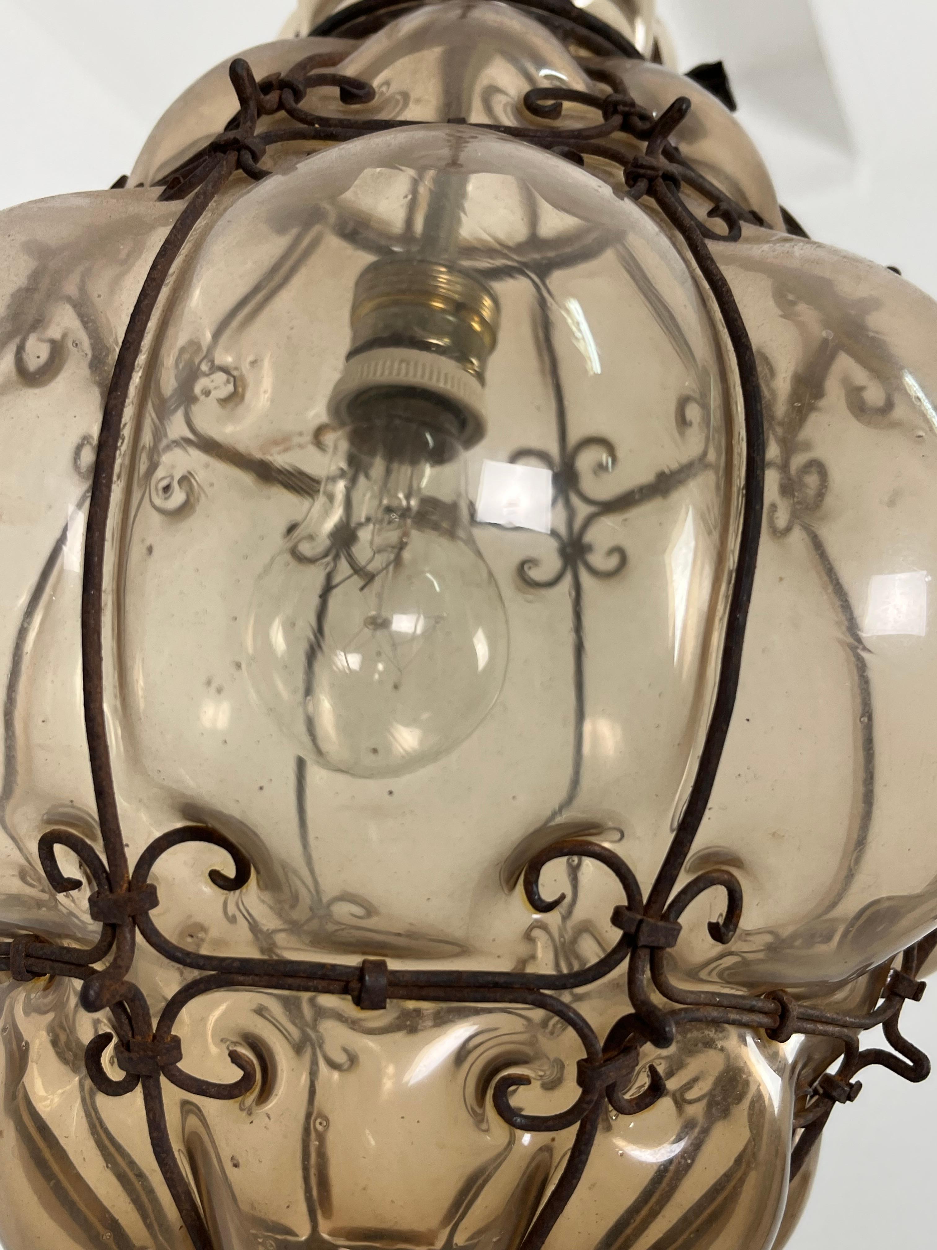 Venetian Lantern Mid-Century Murano Glass Blown Caged, 1940s For Sale 6