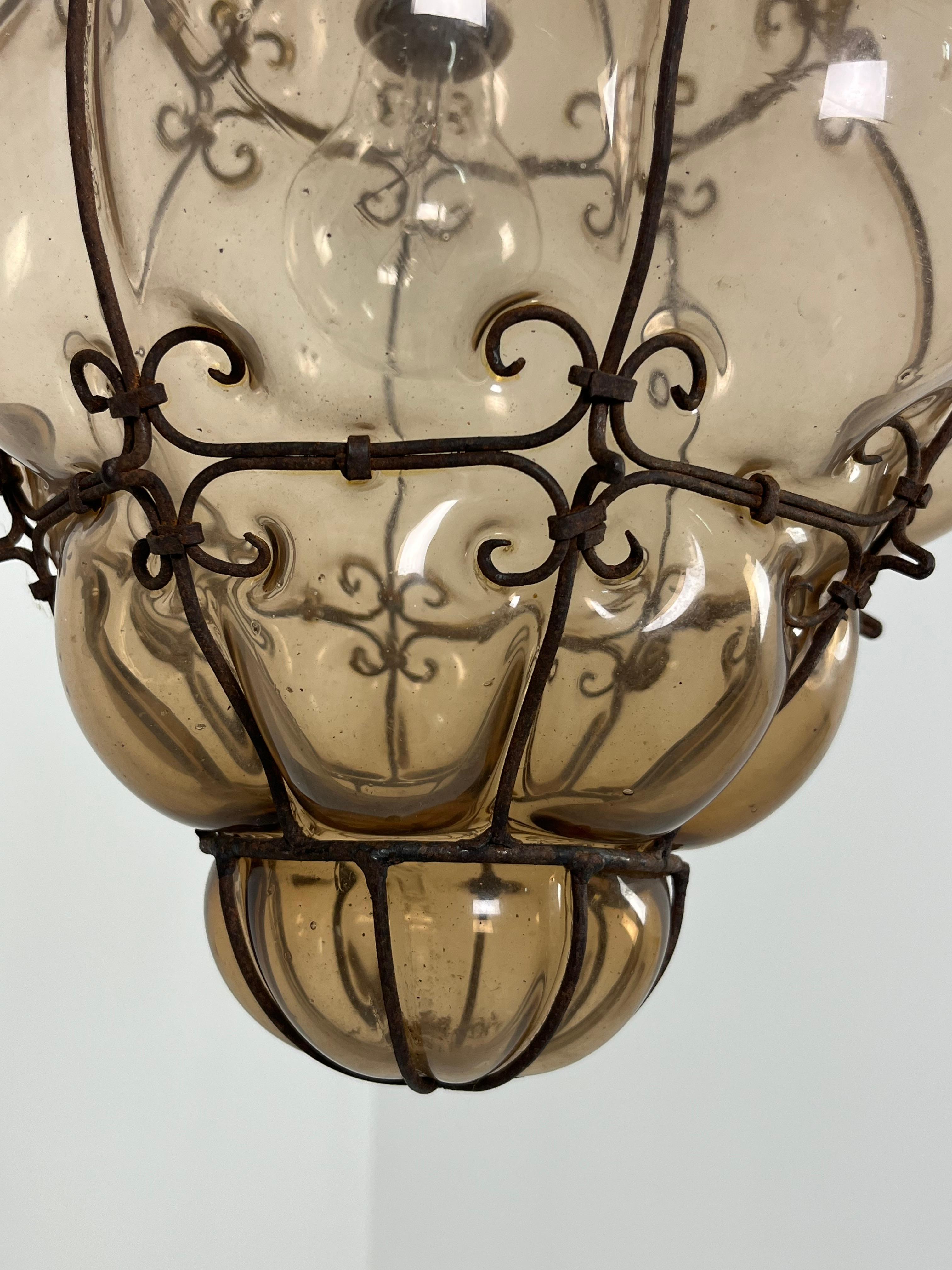 Venetian Lantern Mid-Century Murano Glass Blown Caged, 1940s For Sale 7