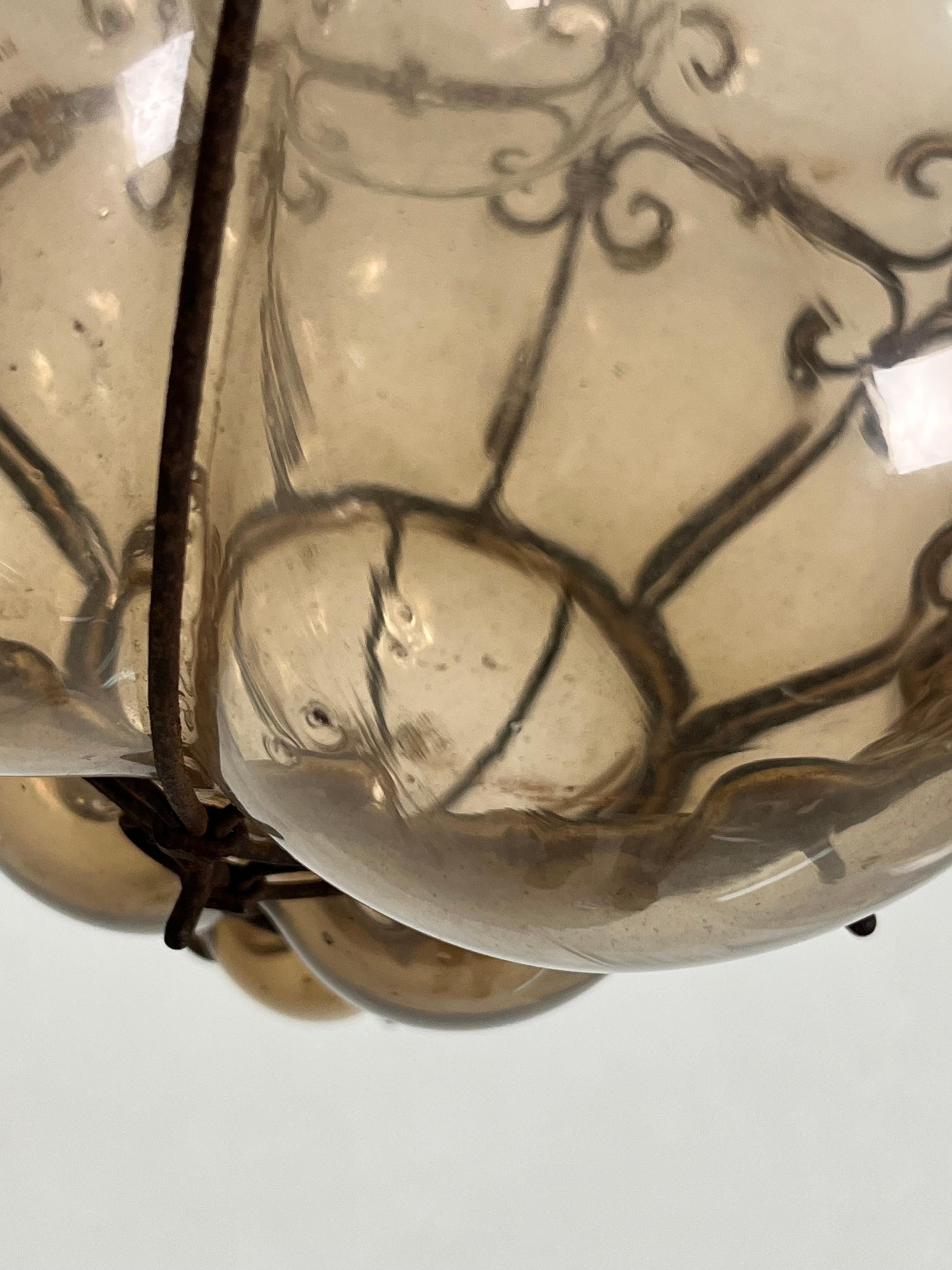 Venetian Lantern Mid-Century Murano Glass Blown Caged, 1940s For Sale 1