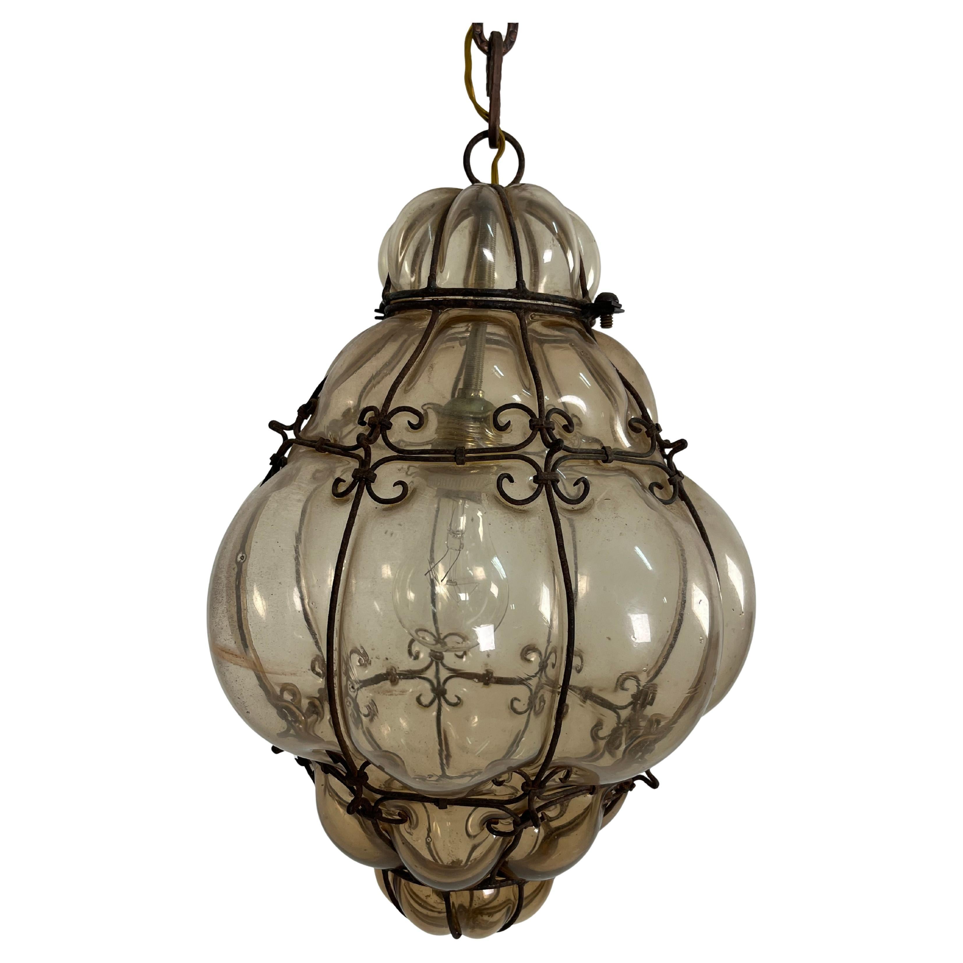 Venetian Lantern Mid-Century Murano Glass Blown Caged, 1940s