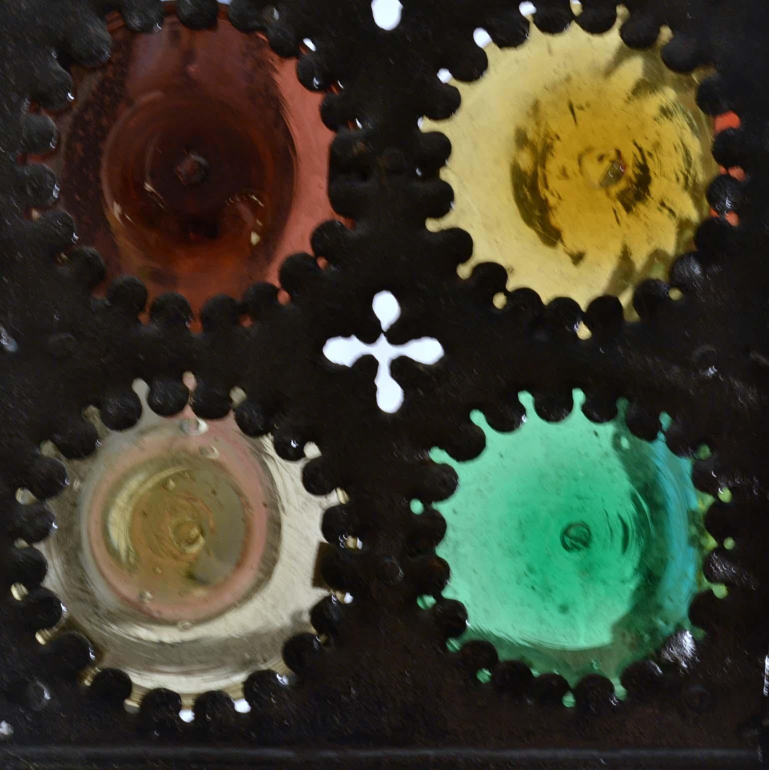 Venezianische Laterne mit farbigen Muranoglasscheiben, spätes 19. Jahrhundert im Angebot 6
