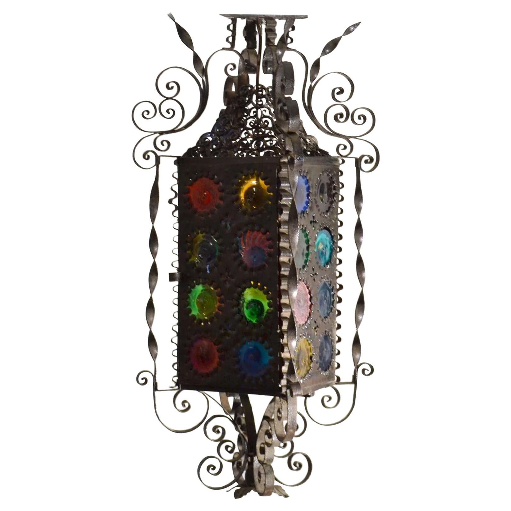 Venetian Lantern with Colored Murano Glass Disks, Late 19th Century
