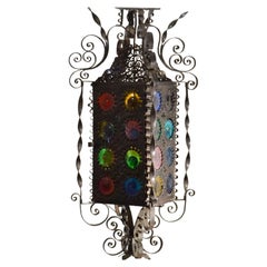 Venetian Lantern with Multi Color Murano Glass , Late 19th Century