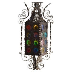 Antique Venetian Lantern with Colored Murano Glass Disks, Late 19th Century