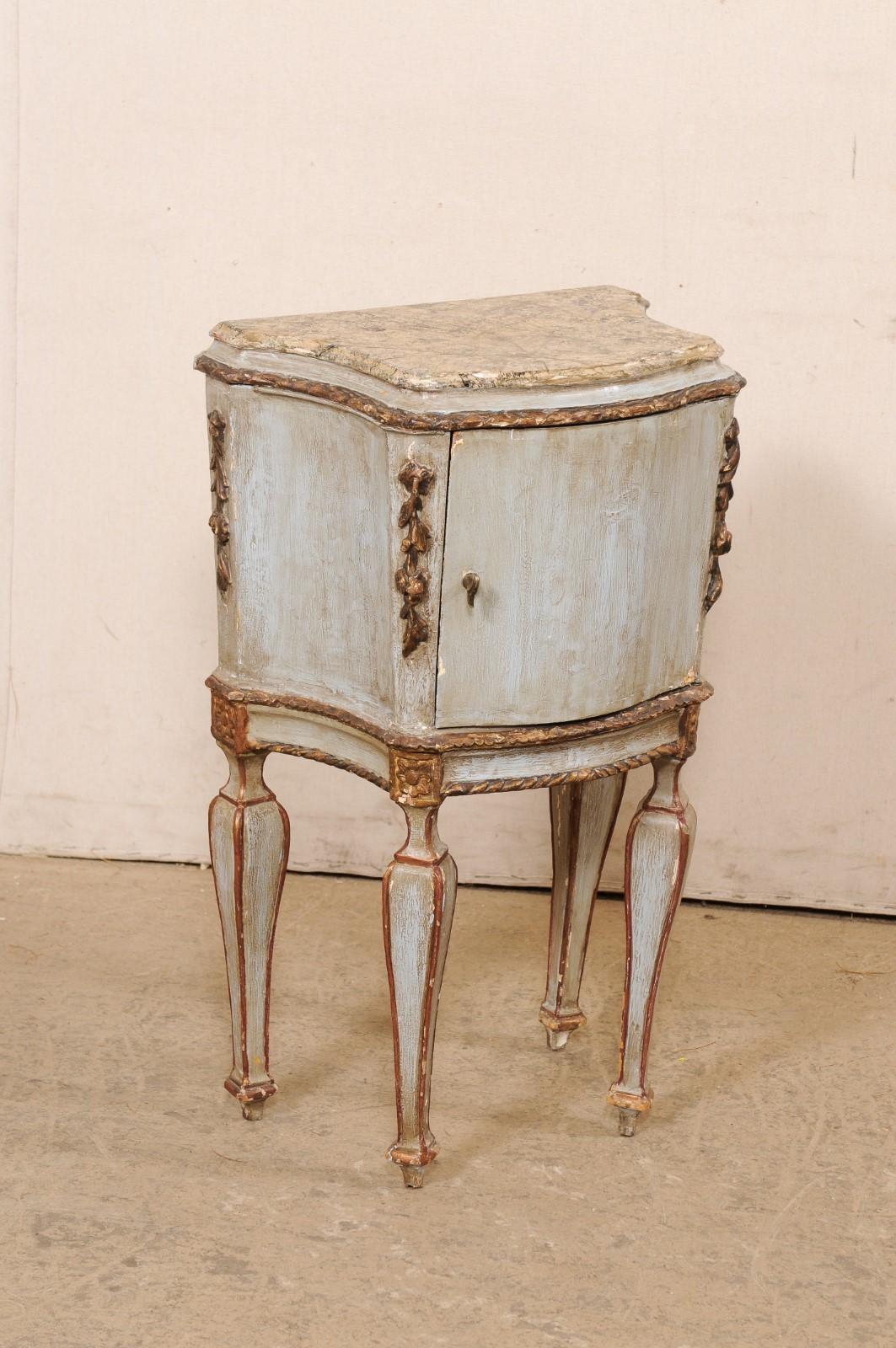 19th Century Venetian Late 18th C. Shapely Carved & Painted Side Chest w/Marble Top For Sale