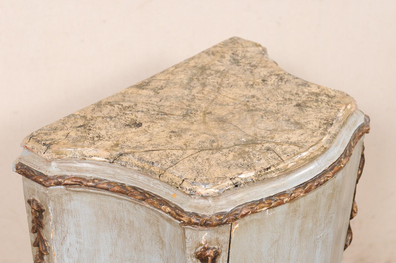 Wood Venetian Late 18th C. Shapely Carved & Painted Side Chest w/Marble Top For Sale