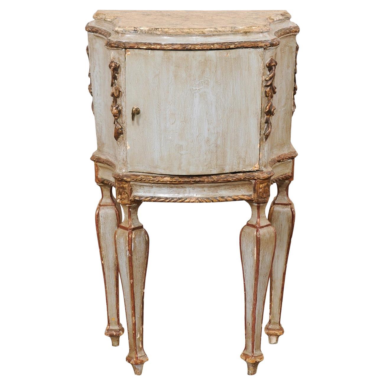 Venetian Late 18th C. Shapely Carved & Painted Side Chest w/Marble Top For Sale