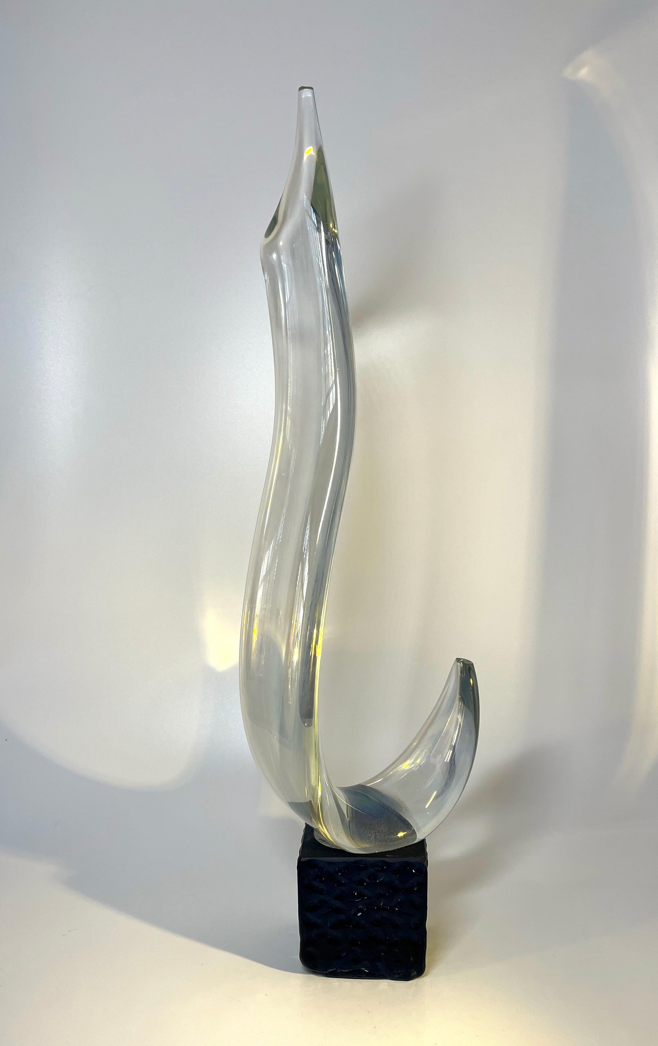 Glass Venetian Maestro Elio Raffaeli, Outstanding Crystal Ribbon Abstract Sculpture For Sale