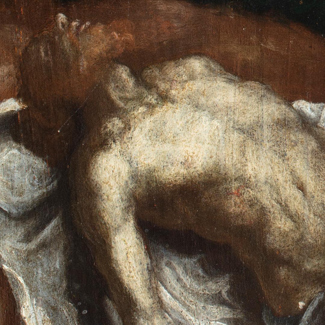 Venezianische Maestro-Deposition des Christus, Ölgemälde auf Tafel, 16. Jahrhundert (Alte Meister), Painting, von Venetian Maestro from the second half of the 16th century