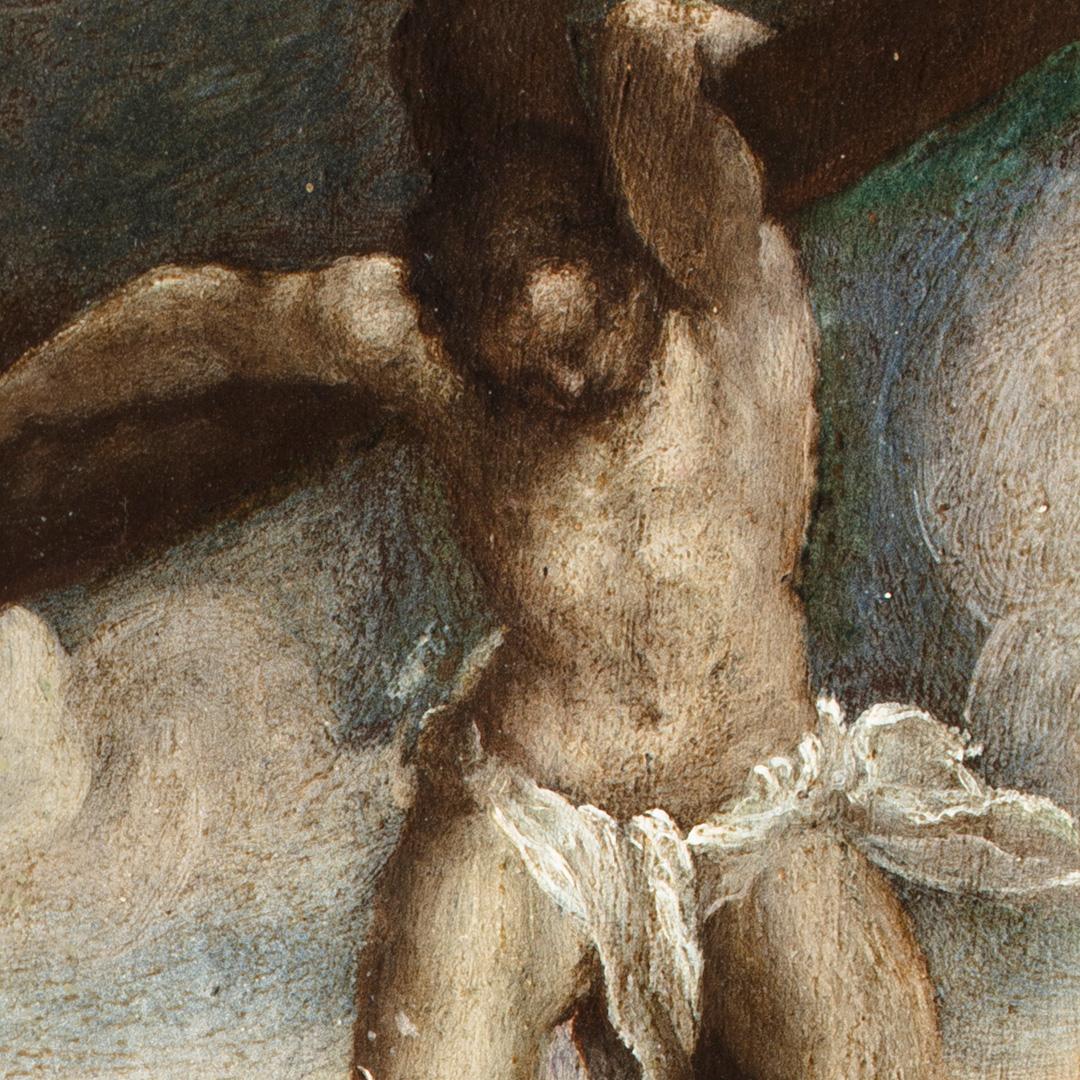 Venezianische Maestro-Deposition des Christus, Ölgemälde auf Tafel, 16. Jahrhundert (Schwarz), Figurative Painting, von Venetian Maestro from the second half of the 16th century