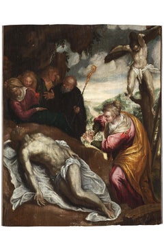 16th Century by Venetian Maestro Deposition of Christ Oil on Panel 