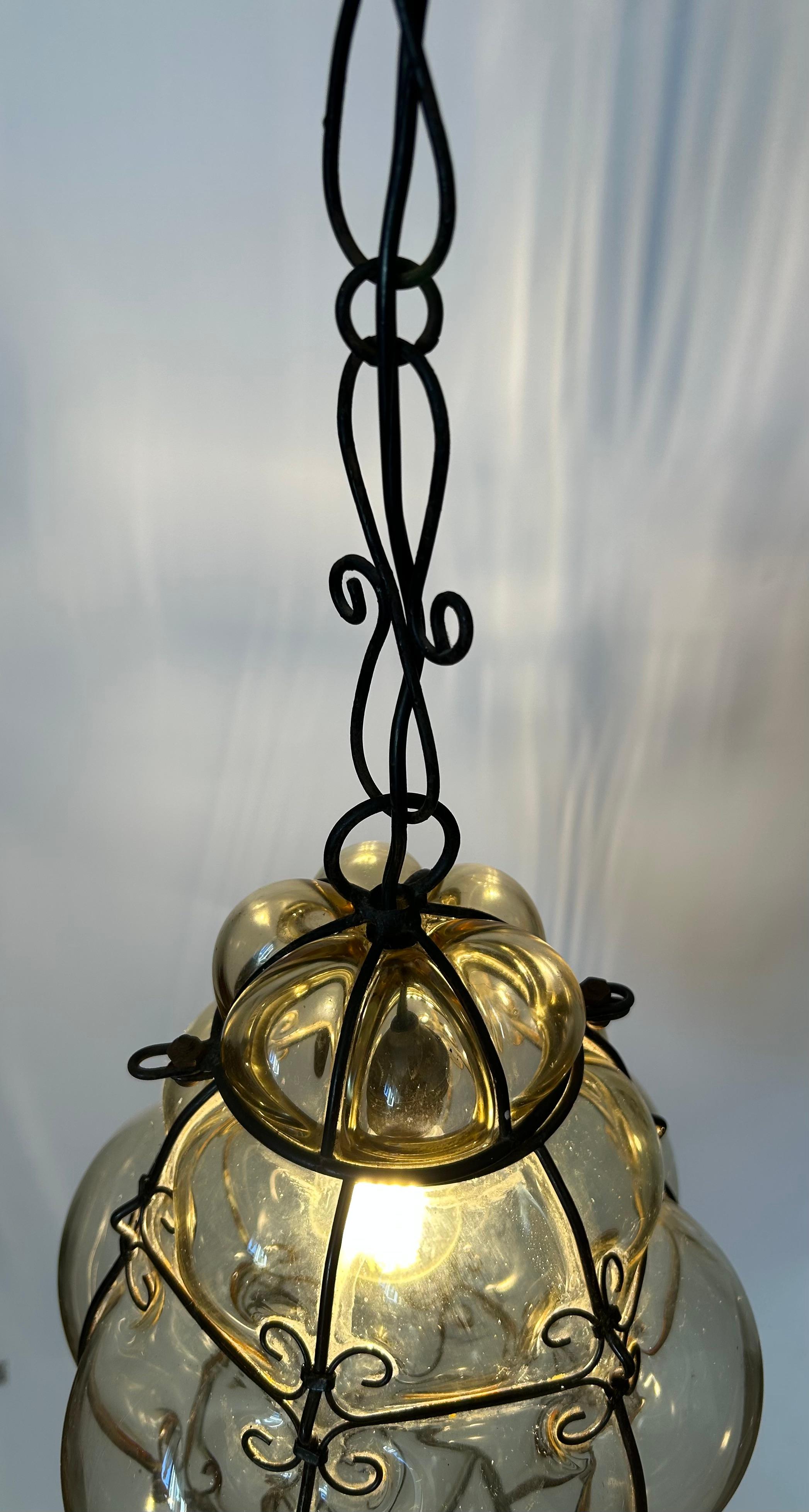 Italian Venetian Magic Lanterns, Pair of Elegant Murano Pendants, 1980's For Sale