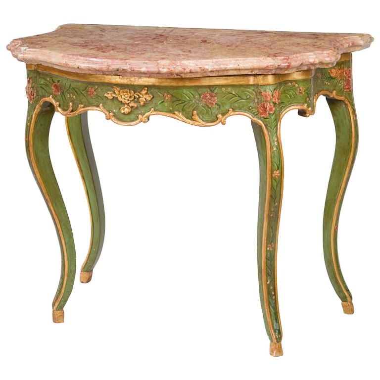 Venetian Marble Top Painted Console For Sale