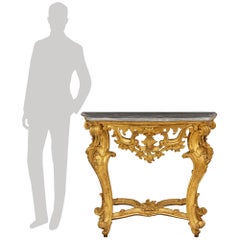 Venetian mid 18th century Louis XV Period Giltwood and Gris St. Anne marble cons