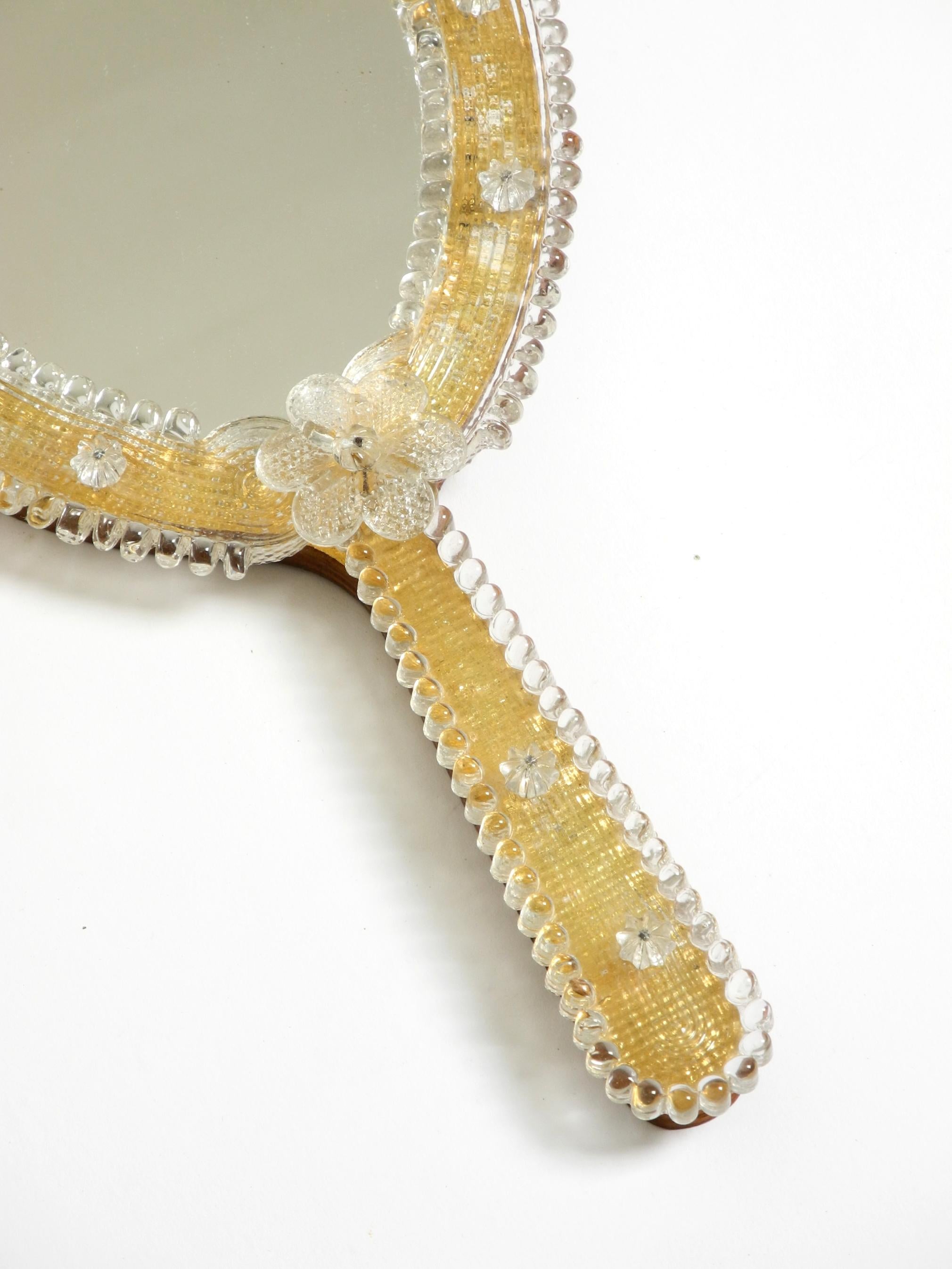 Venetian Mid-Century hand or wall mirror with Murano glass rosettes For Sale 6