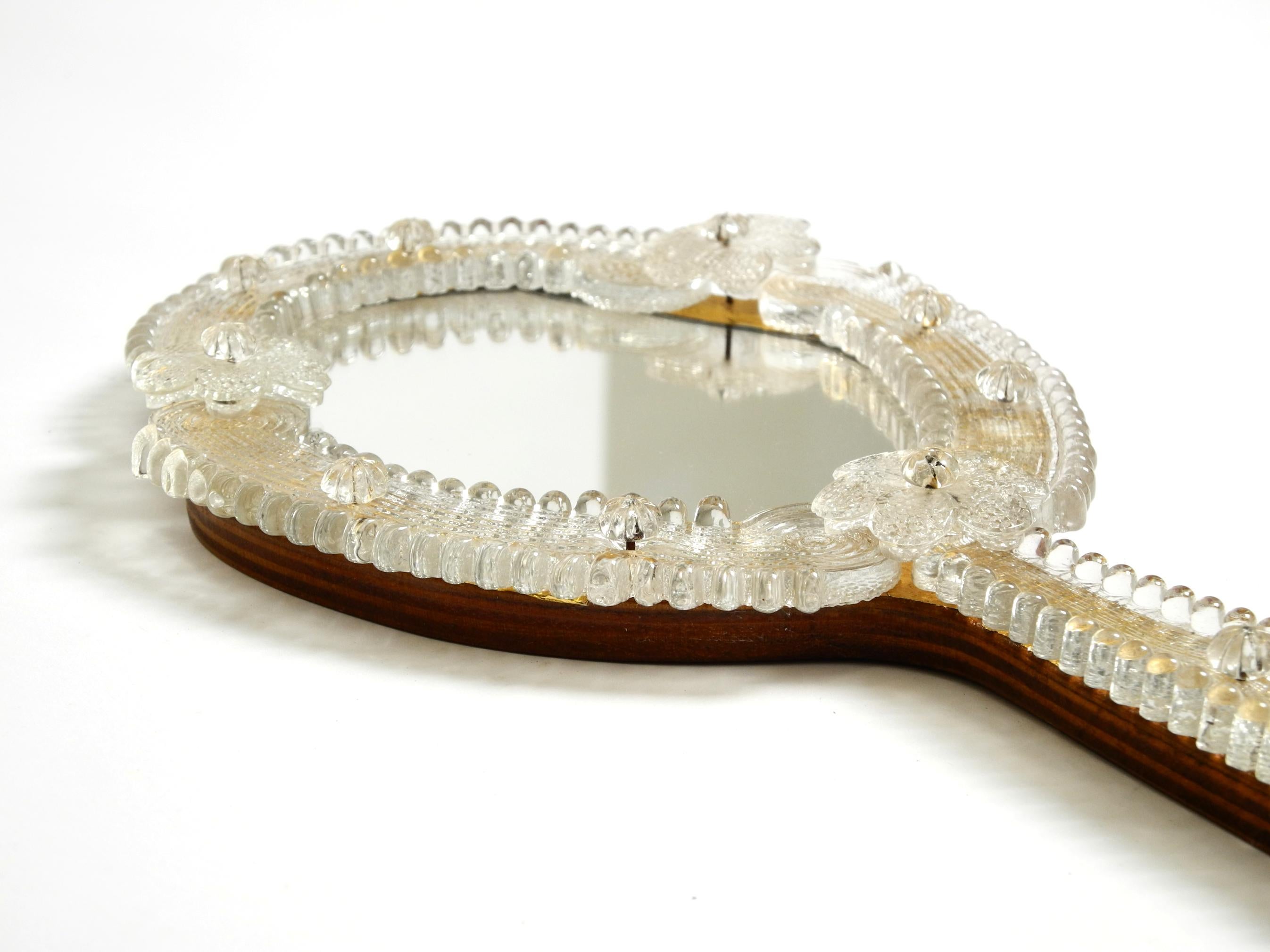 Venetian Mid-Century hand or wall mirror with Murano glass rosettes For Sale 7