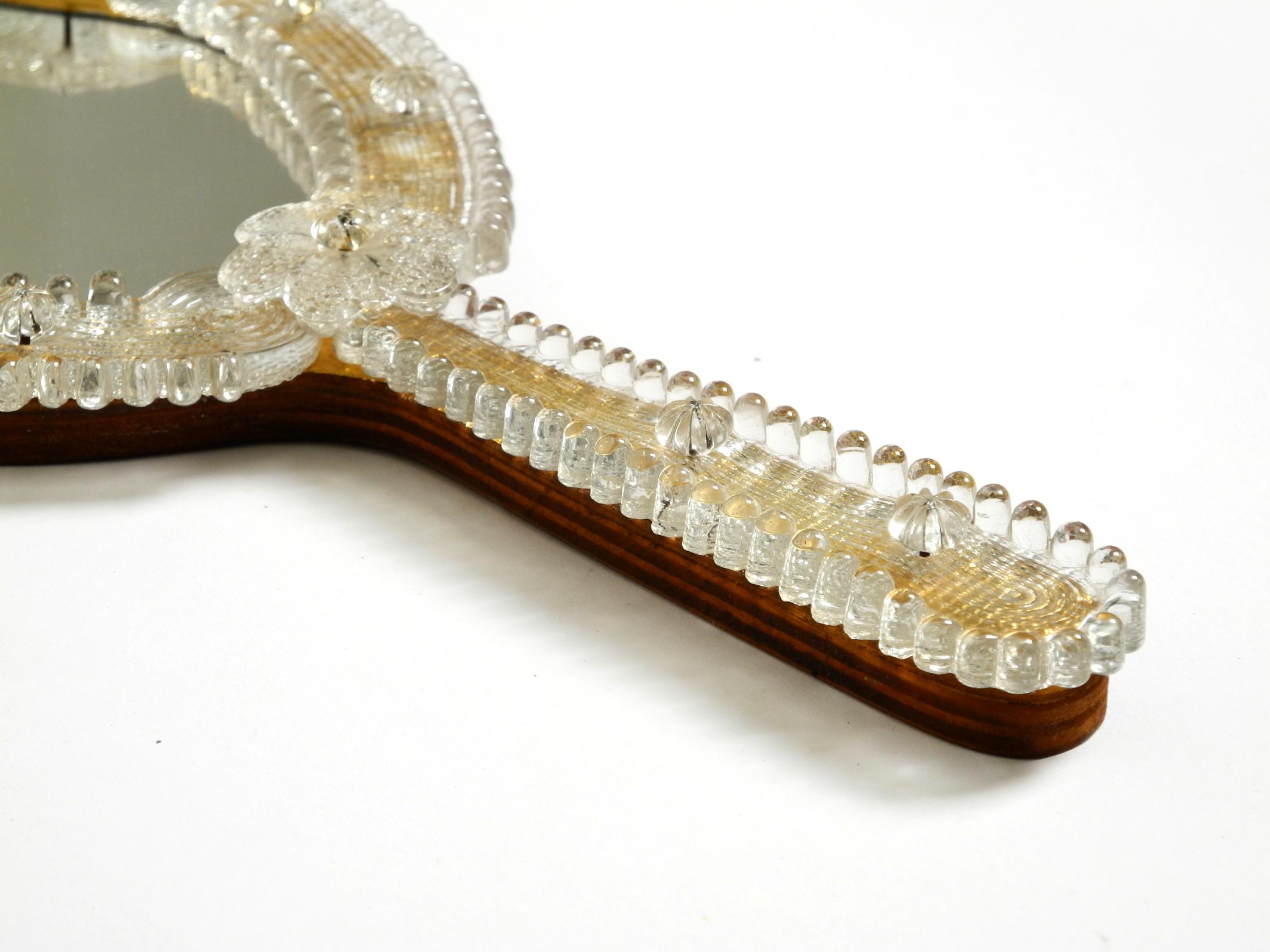 Venetian Mid-Century hand or wall mirror with Murano glass rosettes For Sale 11