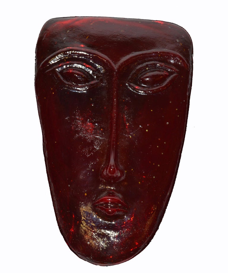 Folk Art Mid-Century Modern Blown Red Art Glass Face Masks, México For Sale 2