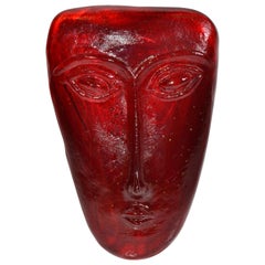 Folk Art Mid-Century Modern Blown Red Art Glass Face Masks, México