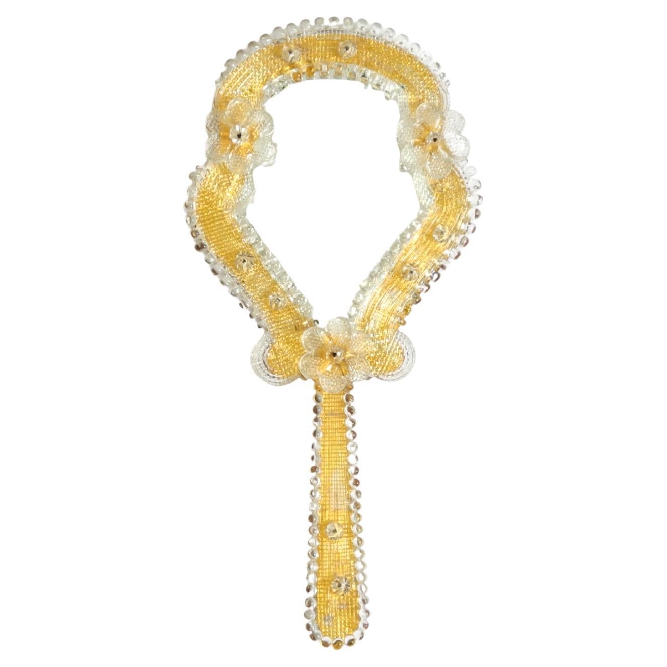 Specchio a mano o da parete in stile Mid-Century Modern veneziano con rosette in vetro di Murano in vendita