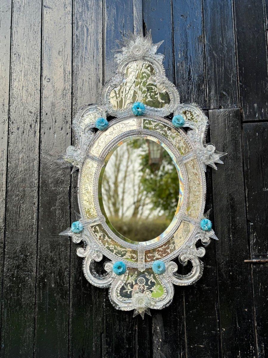 Napoléon III Miroir vénitien bleu et verre de Murano incolore en vente