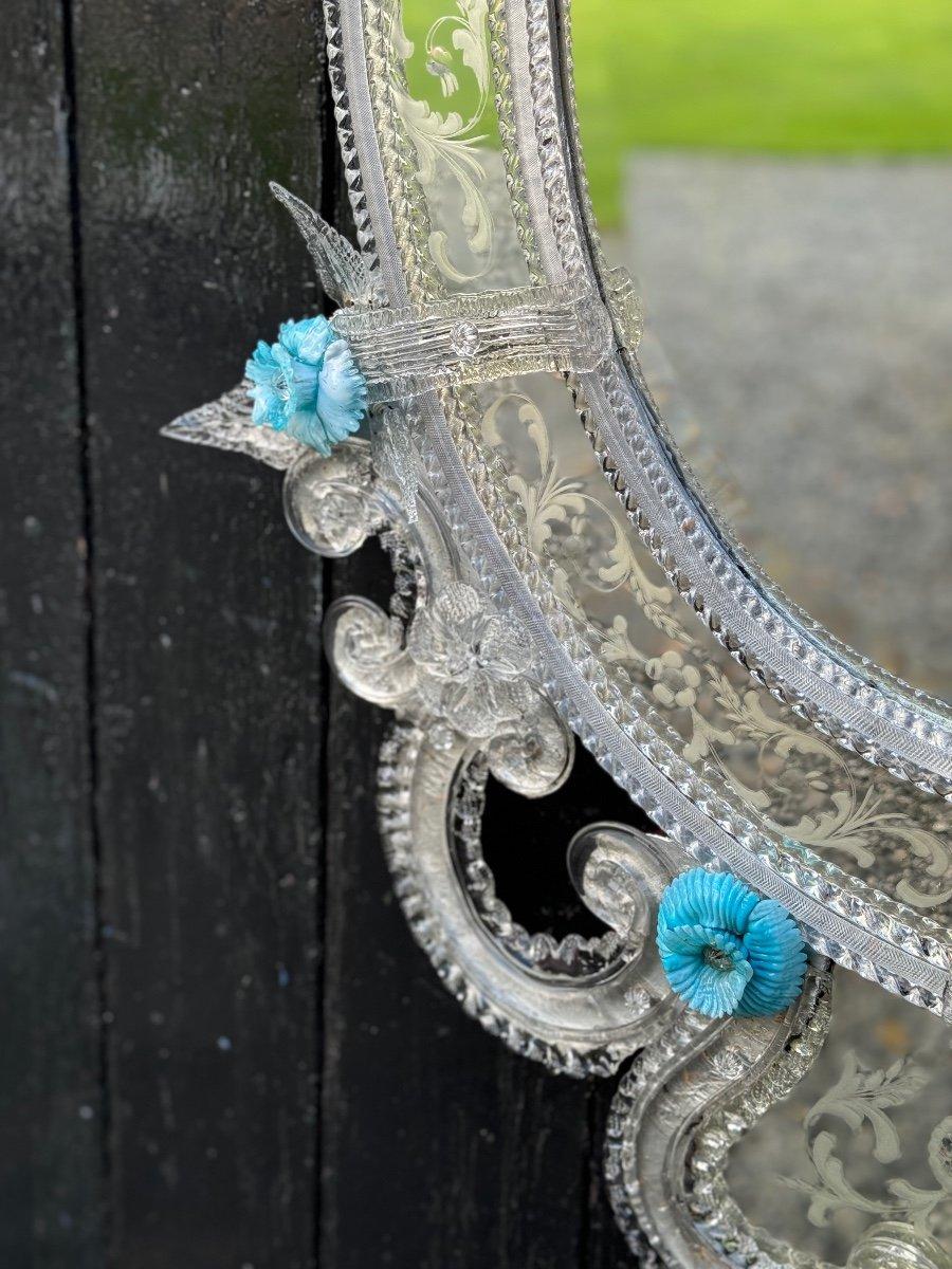 XIXe siècle Miroir vénitien bleu et verre de Murano incolore en vente
