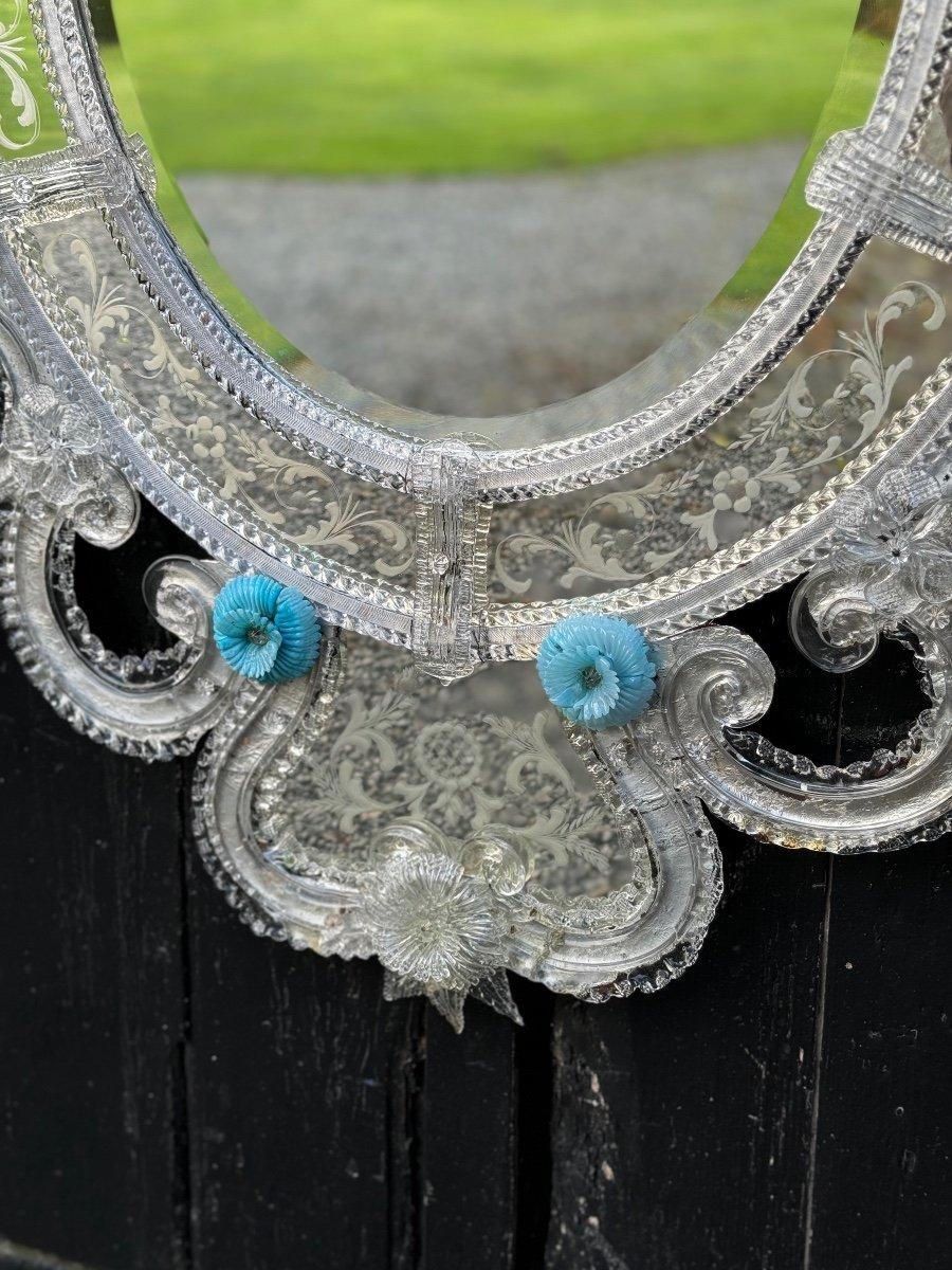 Verre Miroir vénitien bleu et verre de Murano incolore en vente