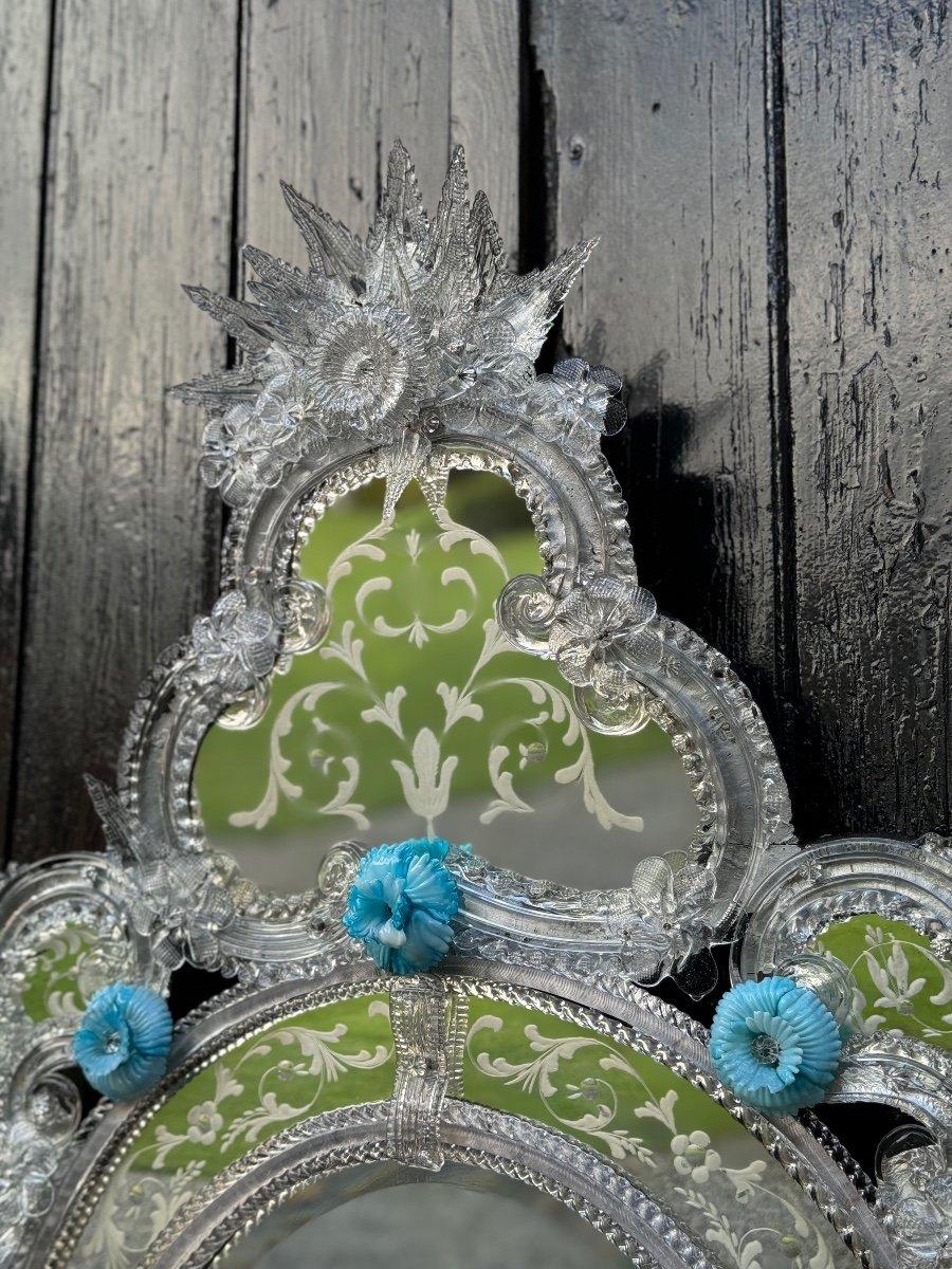 Miroir vénitien bleu et verre de Murano incolore en vente 2