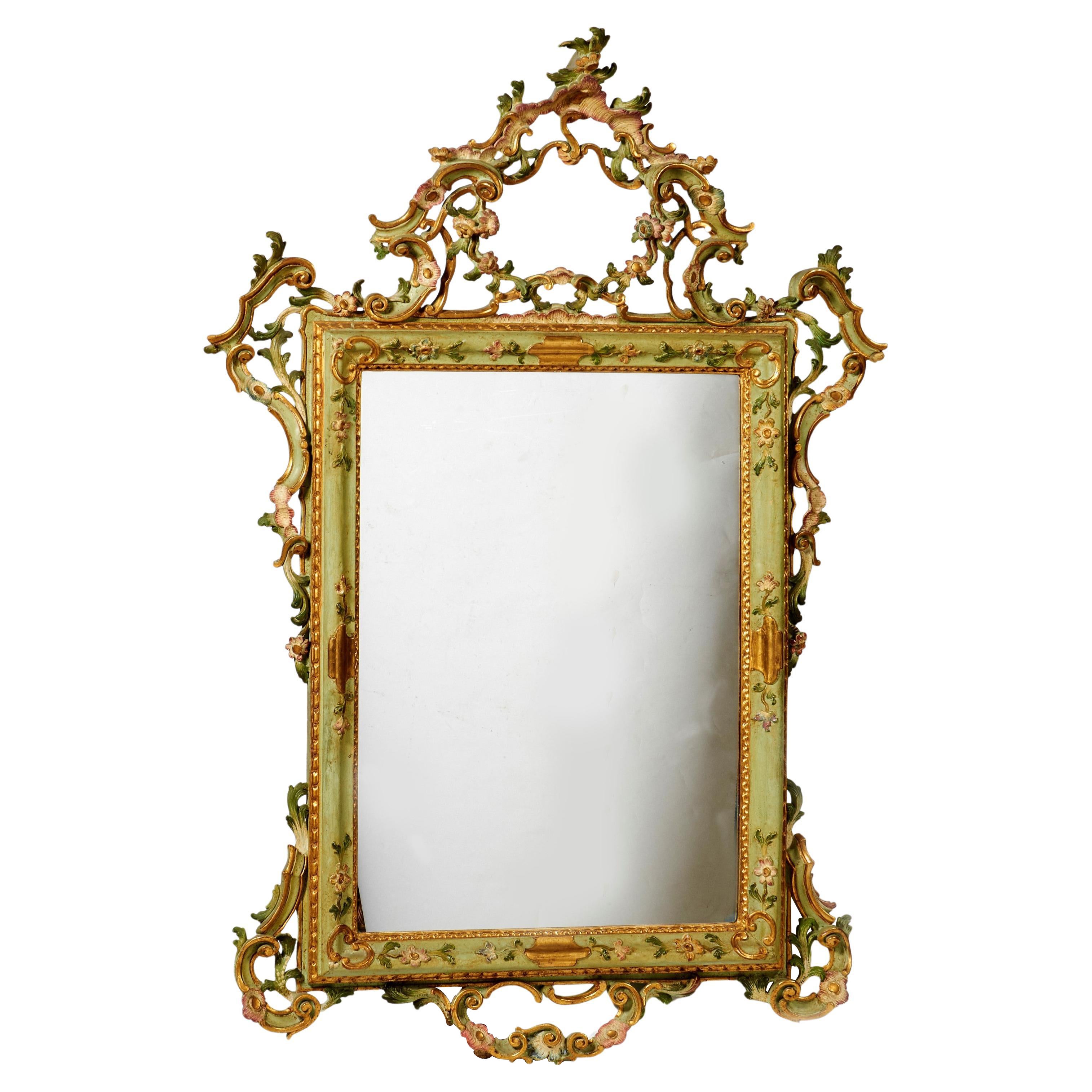 Venetian Mirror In Carved And Lacquered Wood, Early 20th Century
