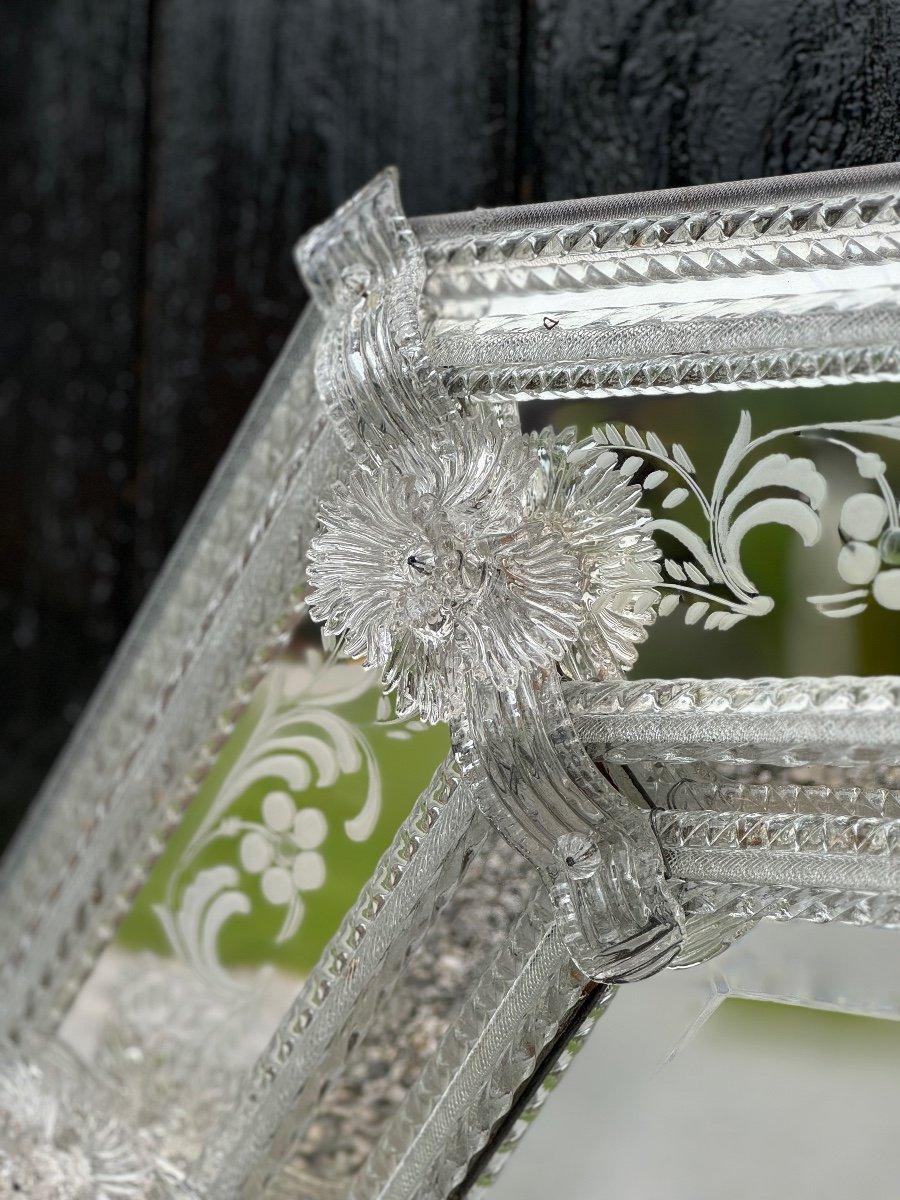 Venetian Mirror In Colorless Murano Glass, octagonal shape, it can also be placed horizontally