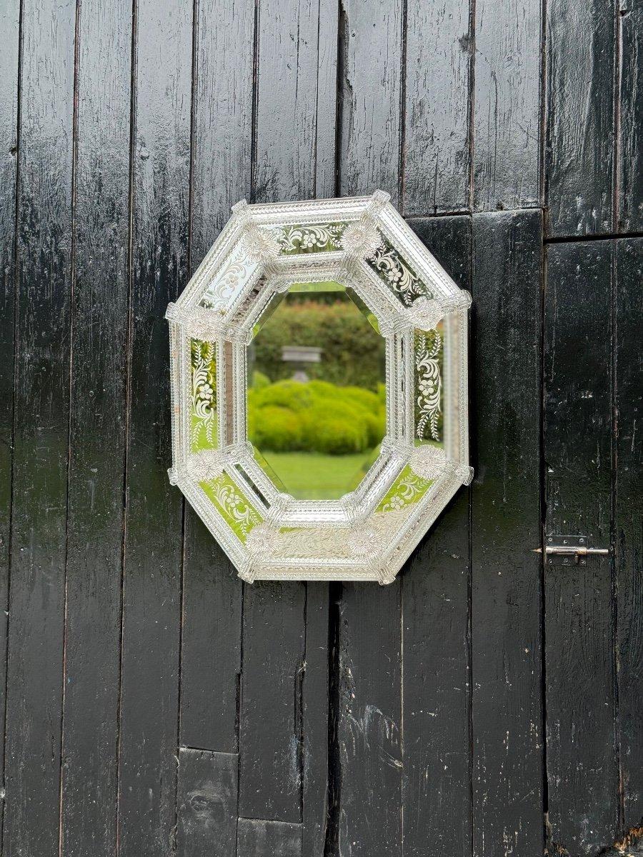 Louis XIII Venetian Mirror In Colorless Murano Glass, Circa 1880