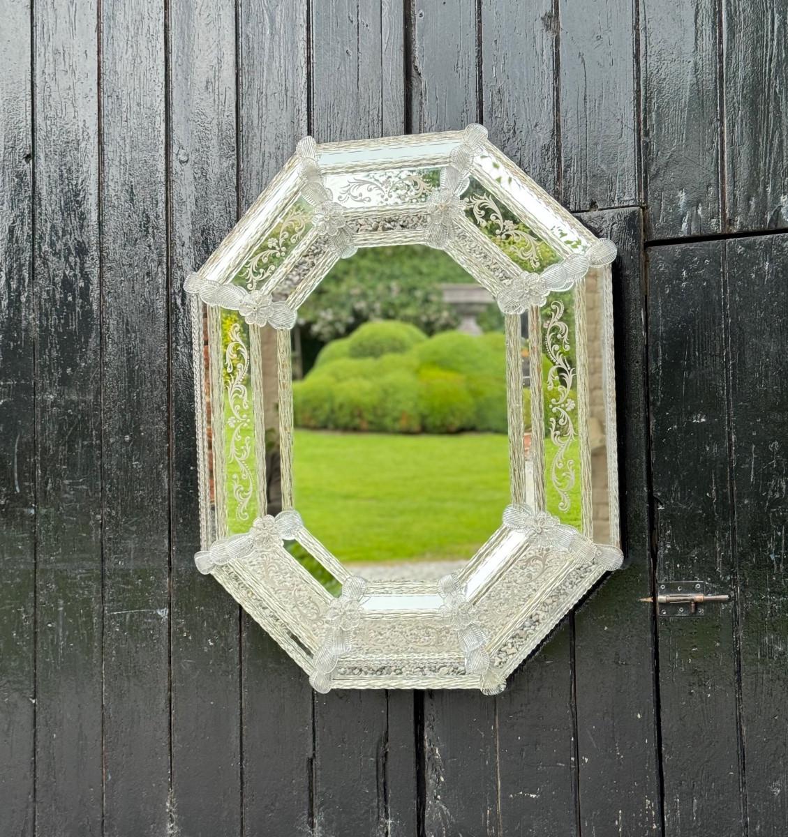 Venetian mirror in colourless Murano glass, circa 1920 For Sale 4