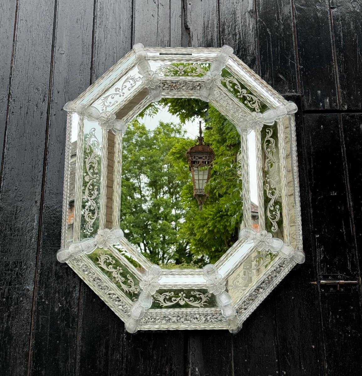 Venetian mirror in colourless Murano glass, circa 1920 For Sale 5