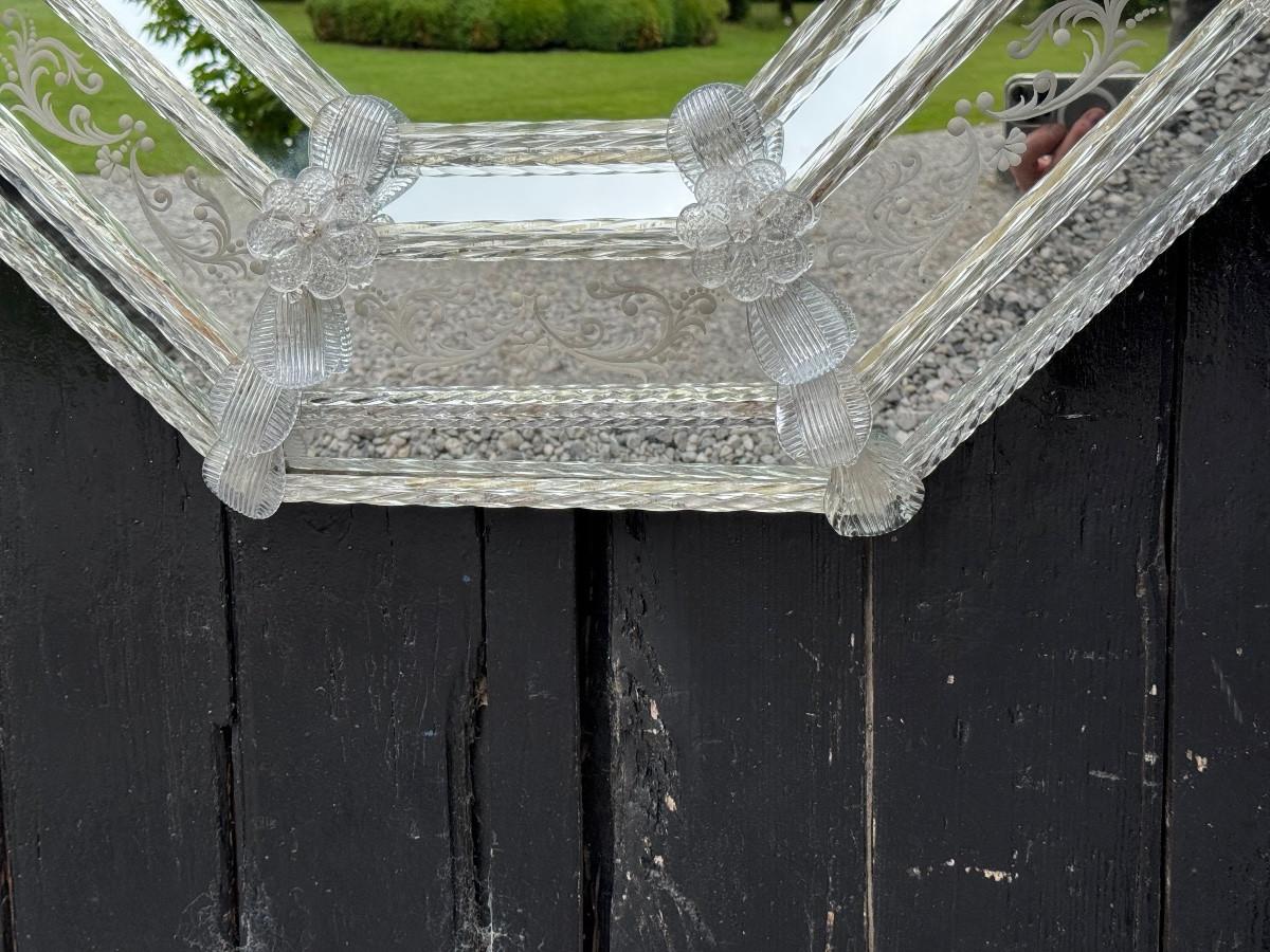 French Venetian mirror in colourless Murano glass, circa 1920 For Sale