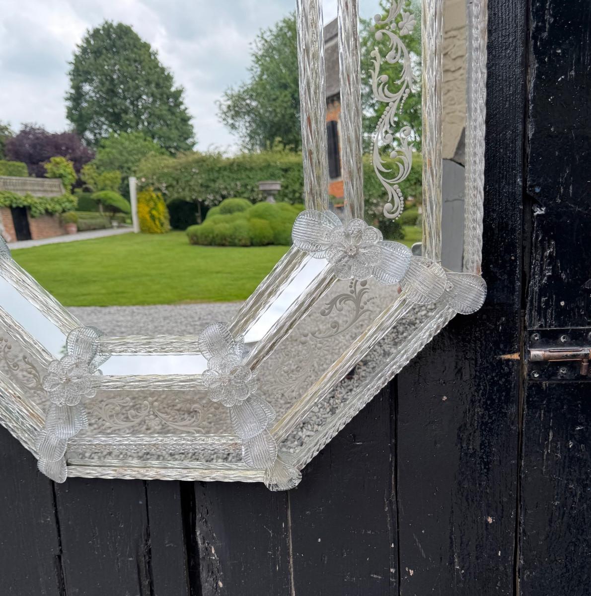 Venetian mirror in colourless Murano glass, circa 1920 For Sale 3