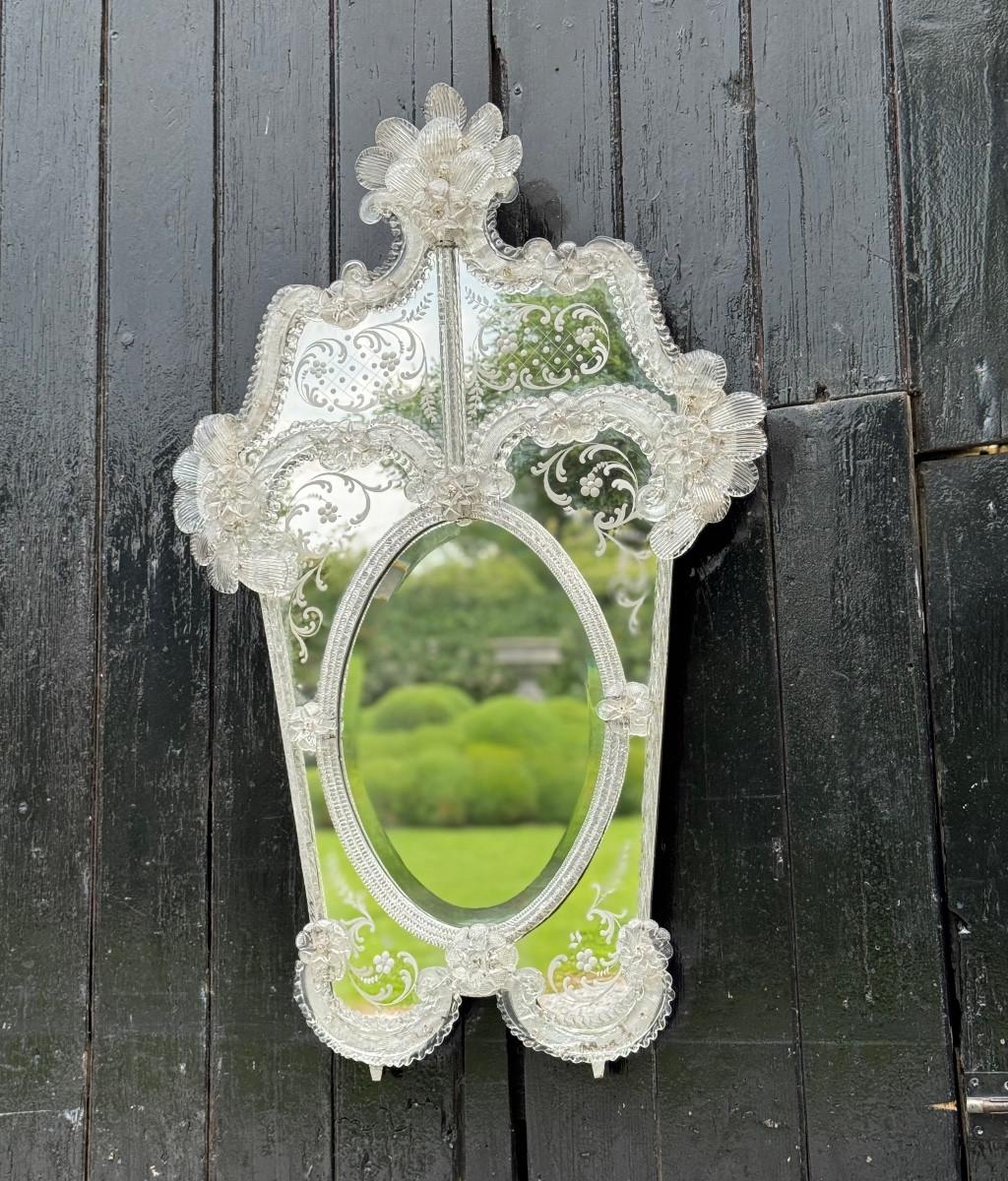 Venetian mirror in colourless Murano glass, circa 1940 For Sale 4