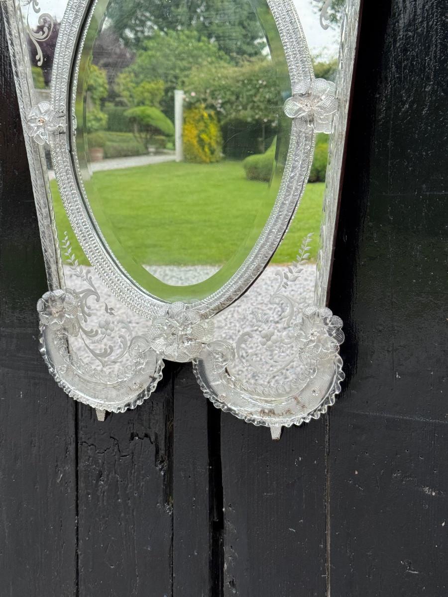 Louis XV Venetian mirror in colourless Murano glass, circa 1940 For Sale