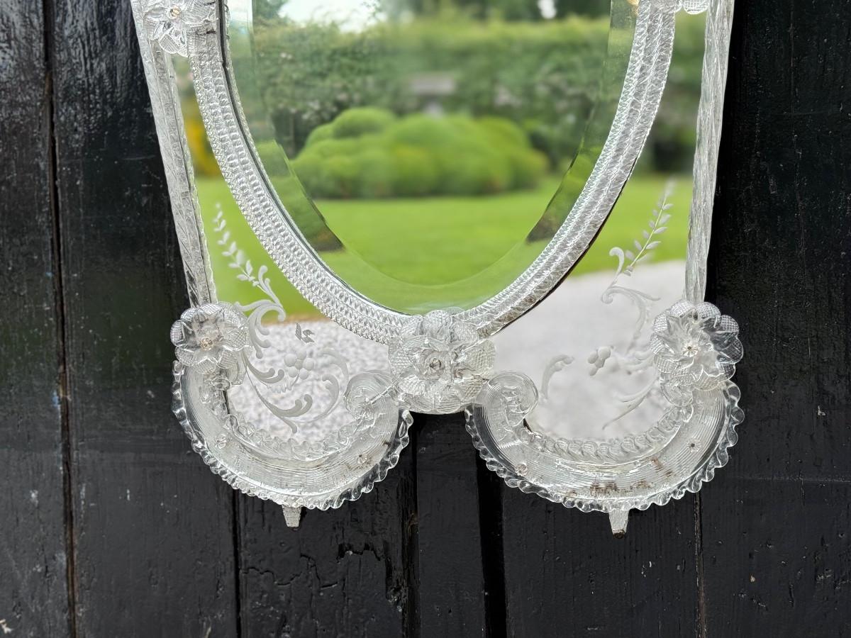18th Century and Earlier Venetian mirror in colourless Murano glass, circa 1940 For Sale