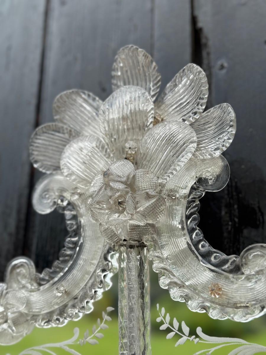Silver Venetian mirror in colourless Murano glass, circa 1940 For Sale