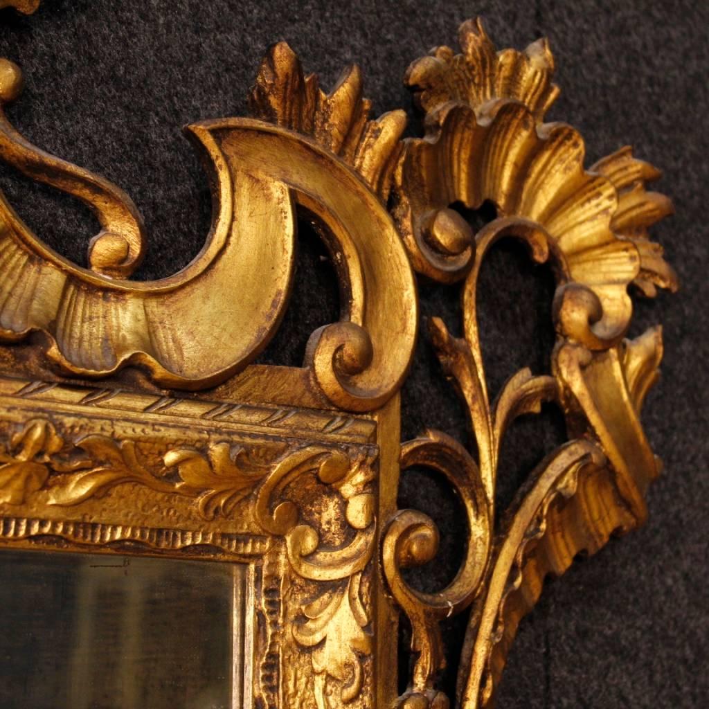 Glass Venetian Mirror in Gilded and Carved Wood from 20th Century