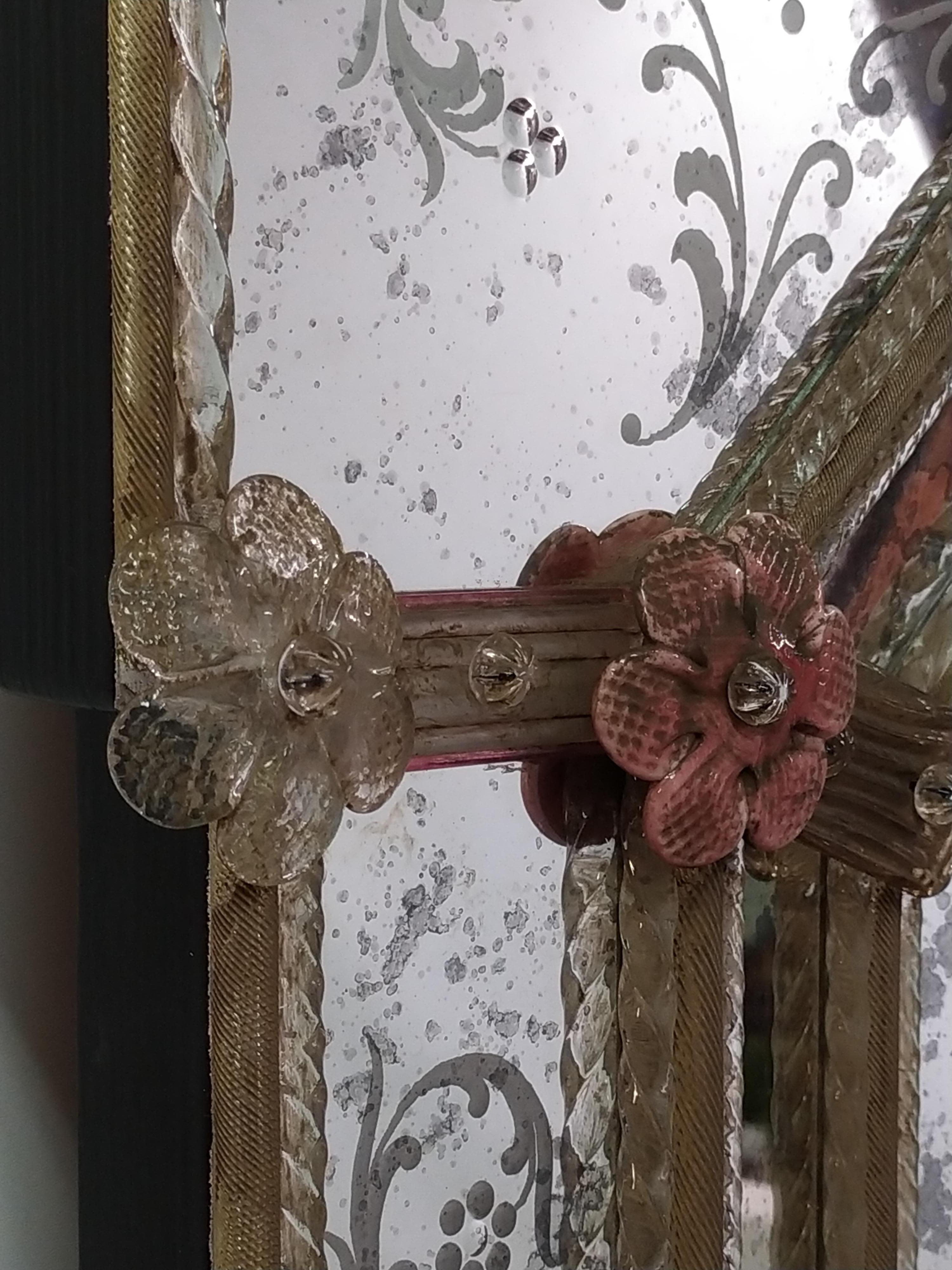 Venetian Mirror in Murano Glass  Reproduction of Antique Mirror 