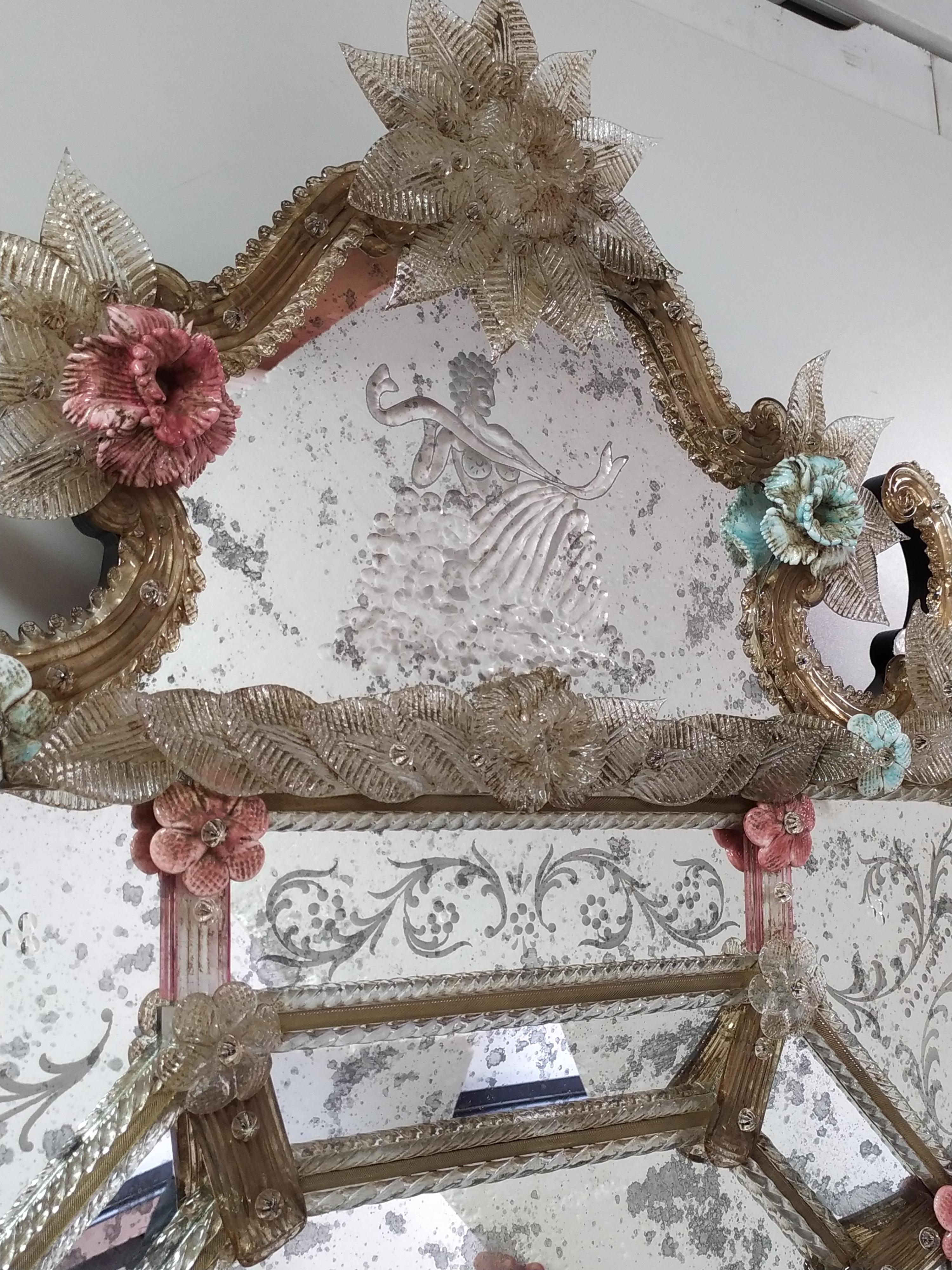 Venetian Mirror in Murano Glass  Reproduction of Antique Mirror 