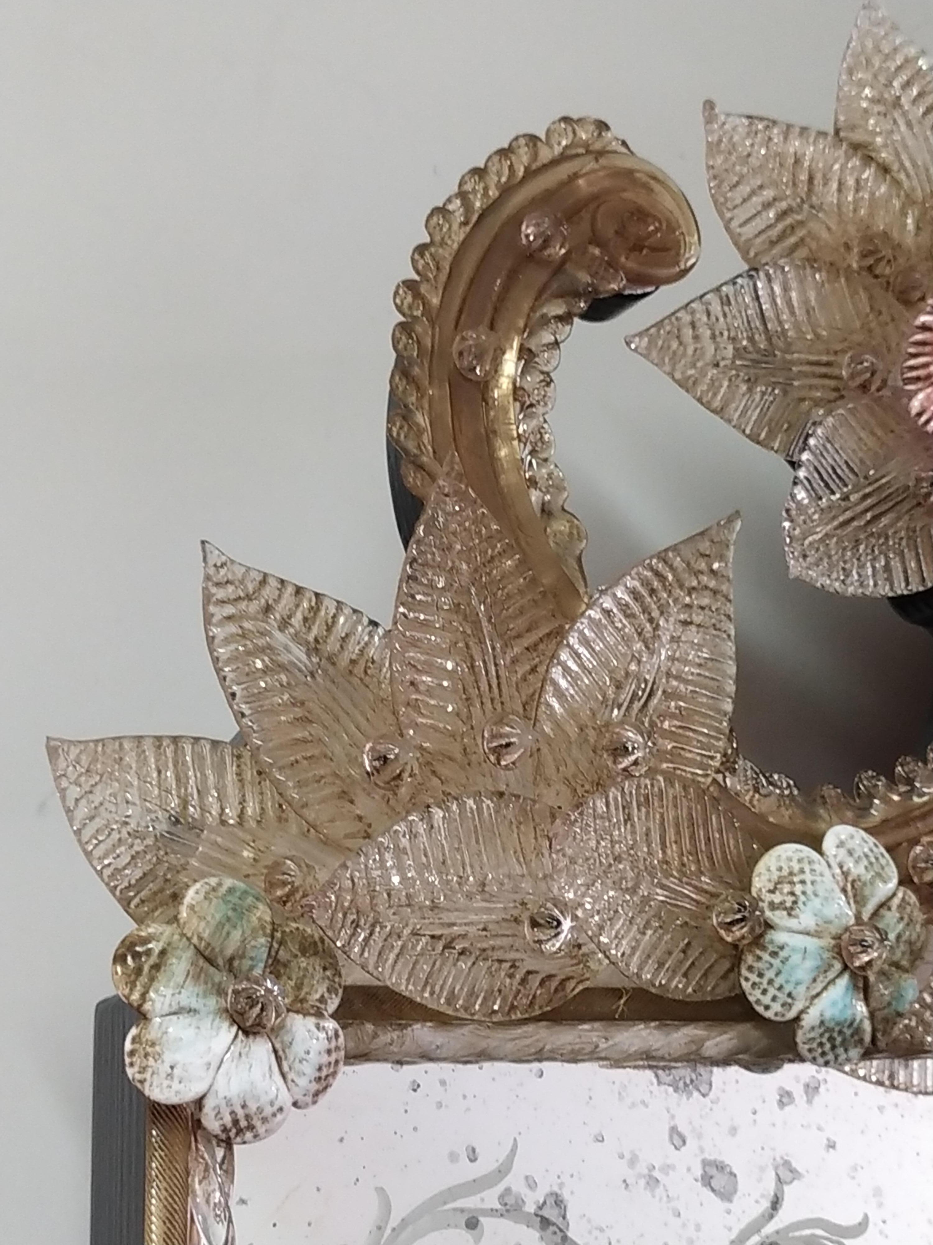 Venetian Mirror in Murano Glass  Reproduction of Antique Mirror 