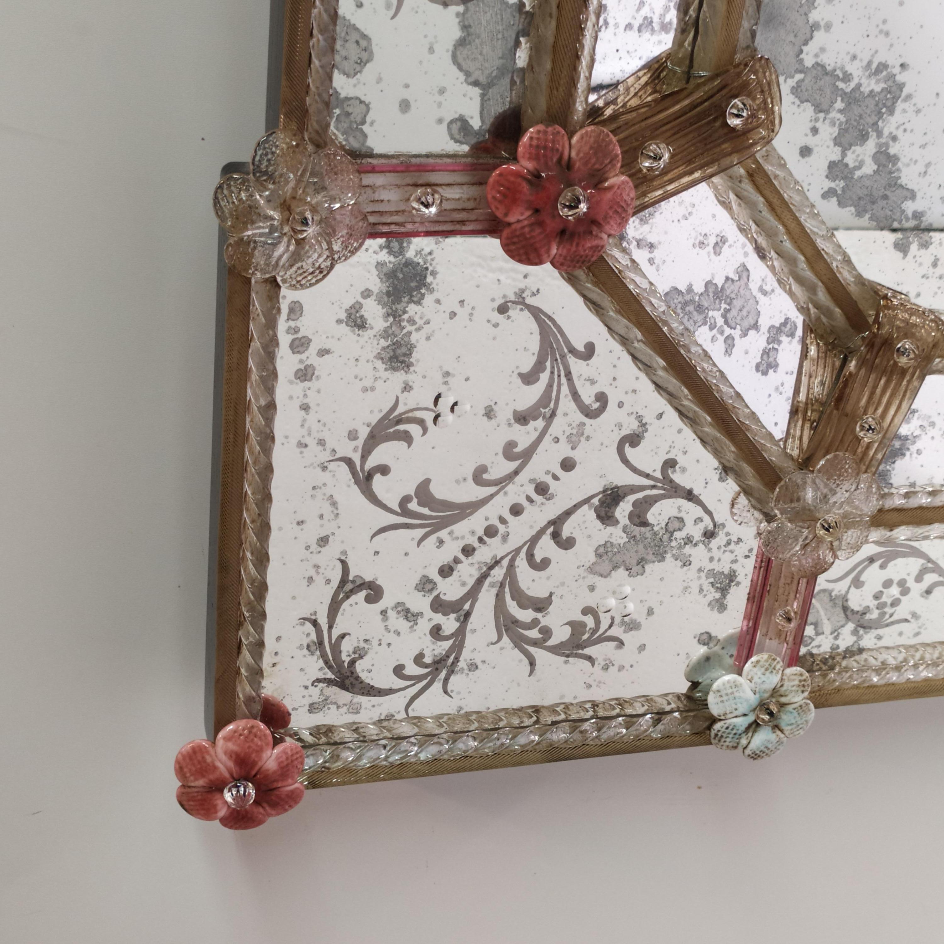 Venetian Mirror in Murano Glass  Reproduction of Antique Mirror 