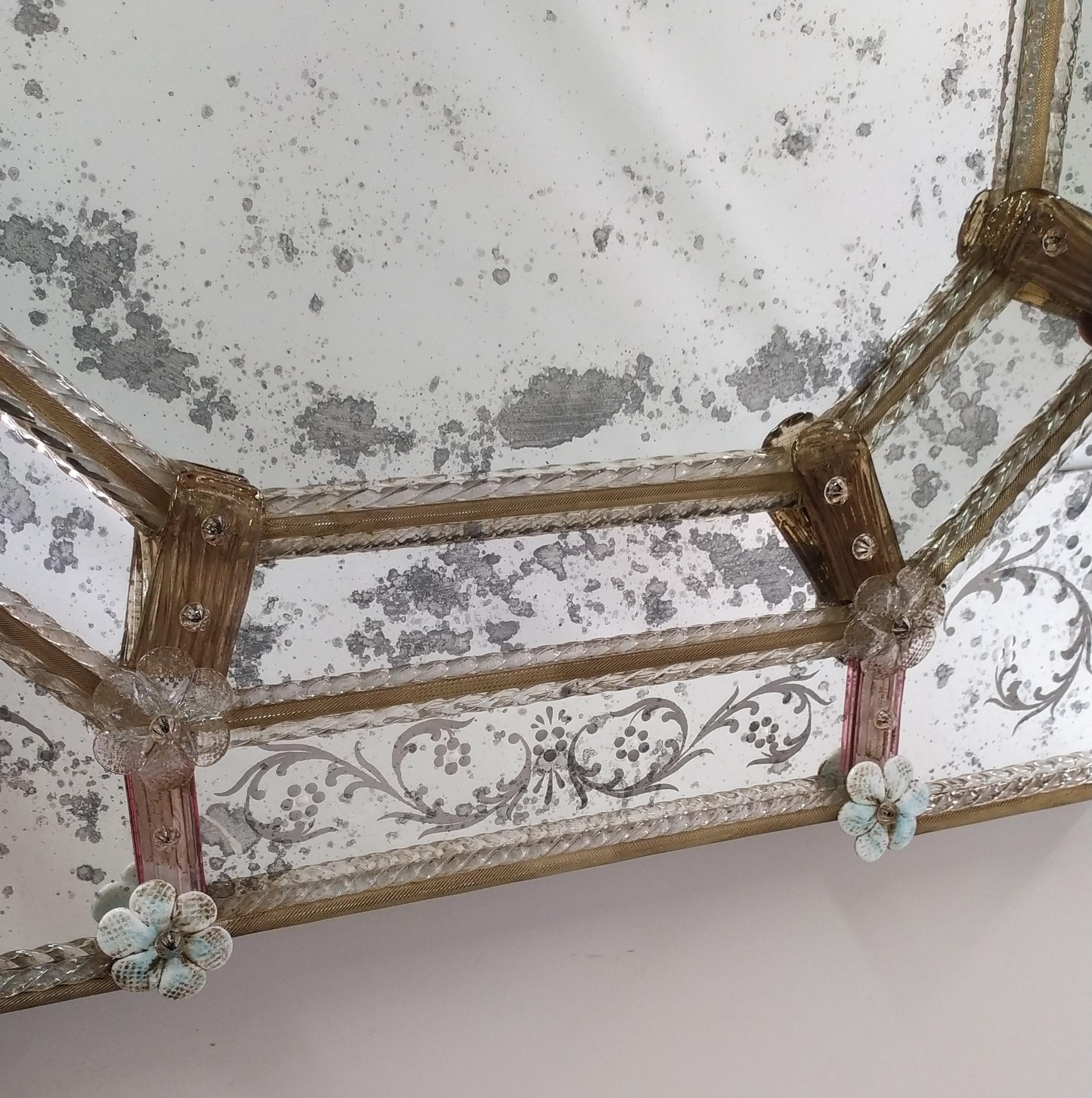 Contemporary Venetian Mirror in Murano Glass  Reproduction of Antique Mirror 