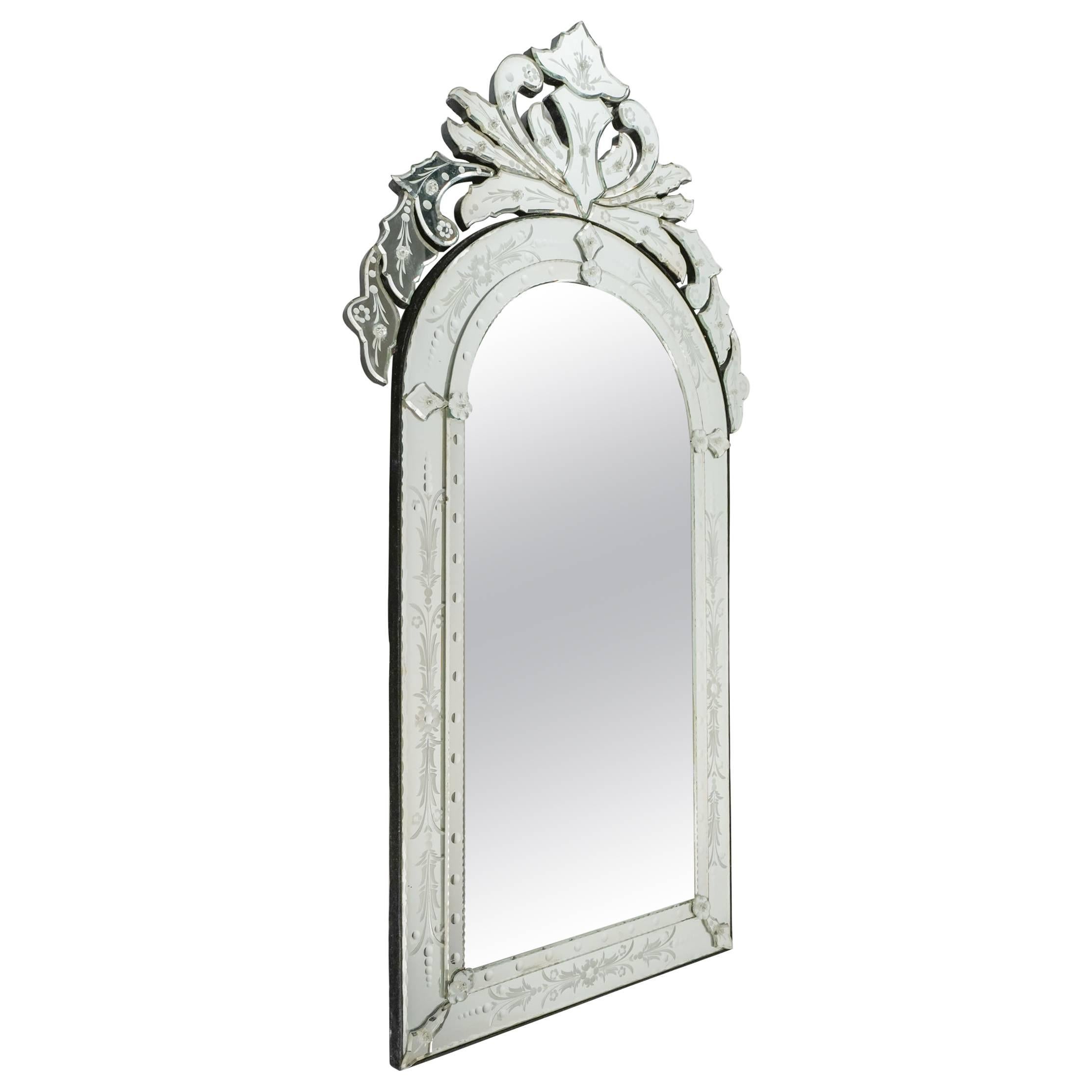 Venetian Mirror of the 20th century. Glass is etched and bevelled.